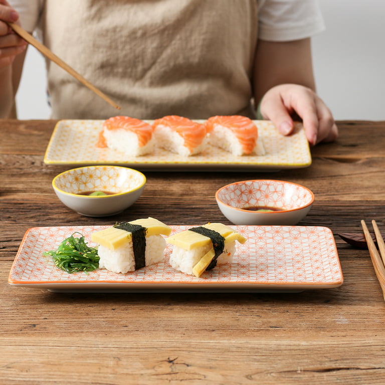 Japanese Style Ceramic Porcelain Sushi Plate Set - 6 Piece