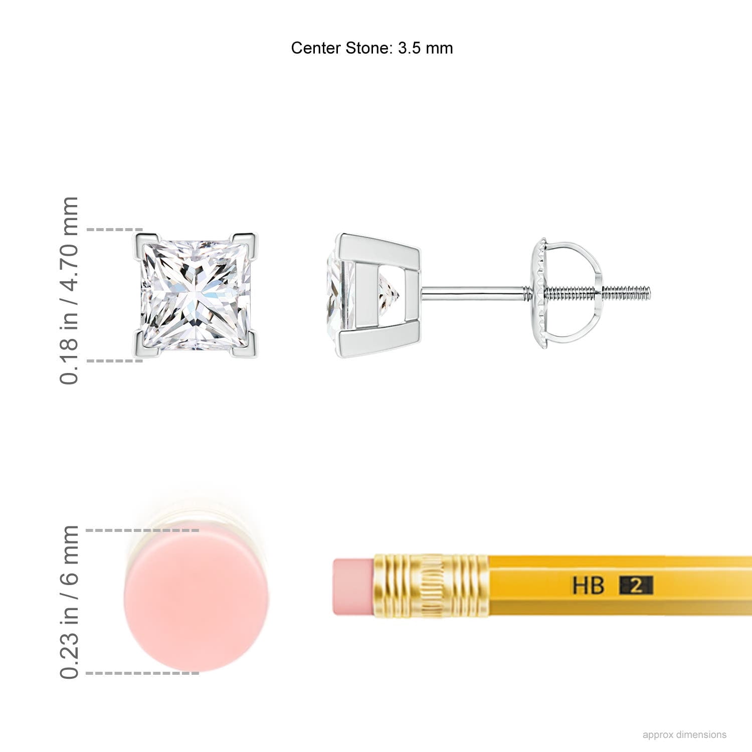 Angara Earrings - Natural Princess Cut Diamond Solitaire Stud Earrings in Platinum for Women | April Birthstone Jewelry, Birthday, Anniversary, Jewelry Gift for Women
