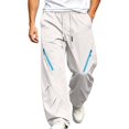 thumbnail image 7 of Lenpel Men's Hiking Pants Trendy Drawstring Low Rise Pants with Zipper Pockets Wide Leg Workout Trousers Fall Clothes(White,X-Large), 7 of 7
