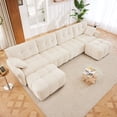thumbnail image 2 of 4-Seater Chenille Sofa Set in White with 2 Ottomans | Solid Wood Frame, High-Resilience Cushions | Perfect for Living Room, Lounge, Home Office, Hotel, 2 of 19