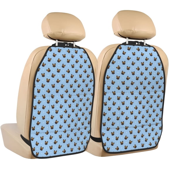 Kdxio french Bulldog Face Print 2 Pack Car Kick Mat Seat Cover Back Protector Mat with Pockets for Organizer Backseat Protector and Storage Anti Kick Pad for Vehicles