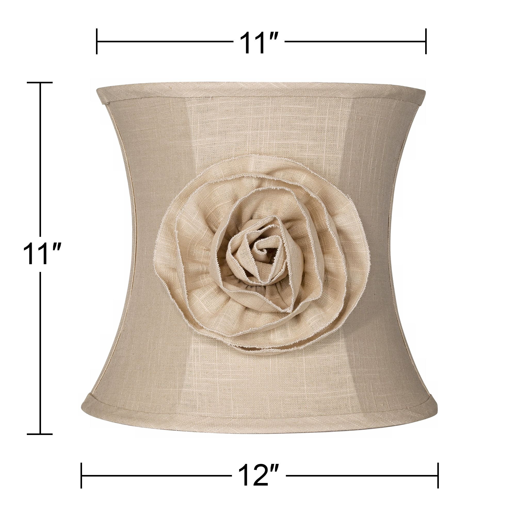 Springcrest Almond Linen with Flower Small Drum Lamp Shade 11" Top x 12" Bottom x 11" High (Spider) Replacement with Harp and Finial