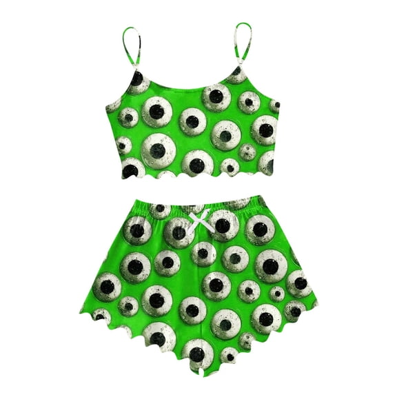 Muxikeji Clothes Womens Halloween Pajamas Set,Ladies' Sleeveless Tank Top and Shorts Set Casual Home Wear Halloween Print Comfortable Everyday Wear