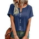 thumbnail image 1 of Camisa de verano azul oscuro transpirable con detalle de botones en el frente, talla M, camiseta de manga corta con cuello en V, 1 of 7