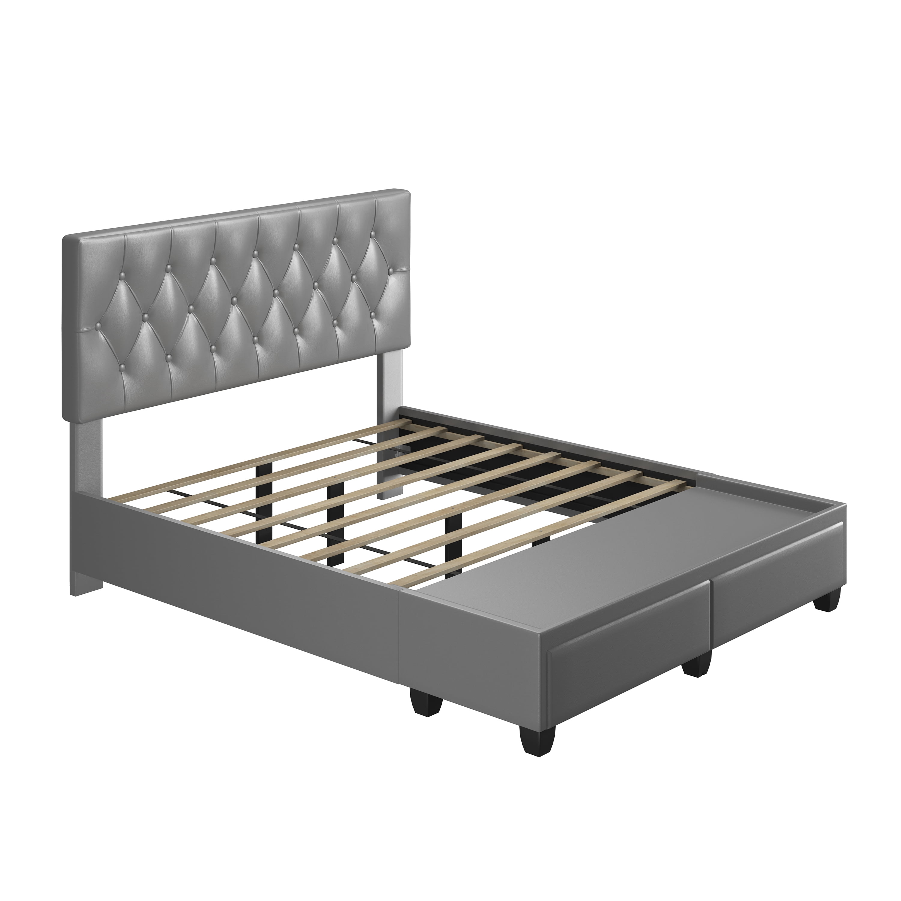 Boyd Sleep Verona Faux Leather Upholstered Tufted Platform Storage Bed Frame, Full, Gray