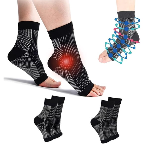 2 pares de calcetines de compresión ortopédicos, calcetines de compresión para espolones calcáneos y fascitis plantar, tobillera para neuropatía, para hinchazón, fascitis plantar, dolor de
