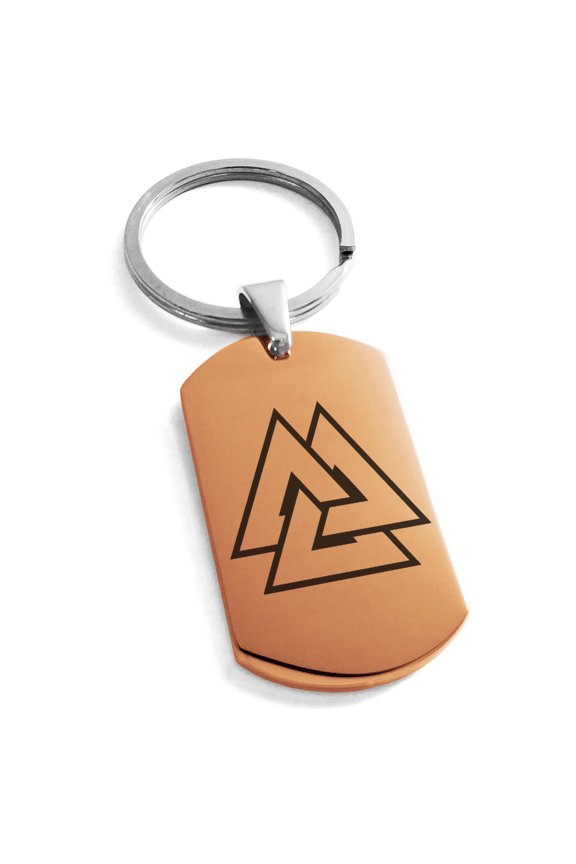 Stainless Steel Norse Valknut Viking Engraved Dog Tag Keychain Keyring
