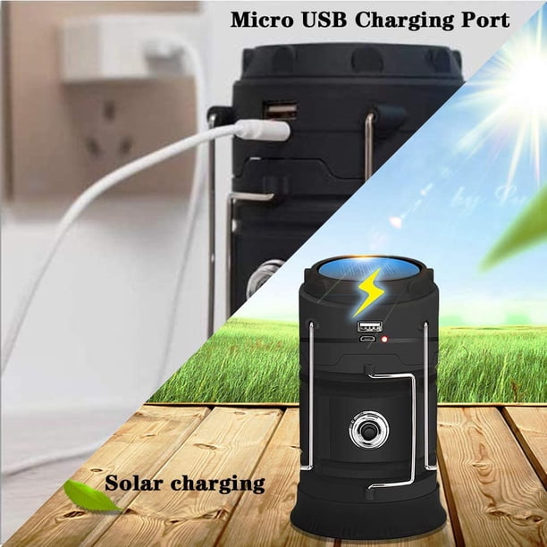 Lanterne Camping LED, Solaire Rechargeable étanche et portable lampe de poche avec USB Port - 5 modes d'éclairage - Convient pour Tente, Urgence, Coupures de Courant