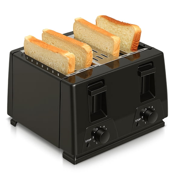 4 Slice Toaster - Stainless Steel Bagel Toaster with Dual Control Panels, 6 Shade Settings,Black