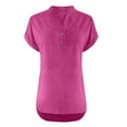 thumbnail image 5 of Diufon Linen Shirts for Women Short Sleeve Button V Neck Tops Solid Color Dressy Casual Loose Tunic Blouses, 5 of 6