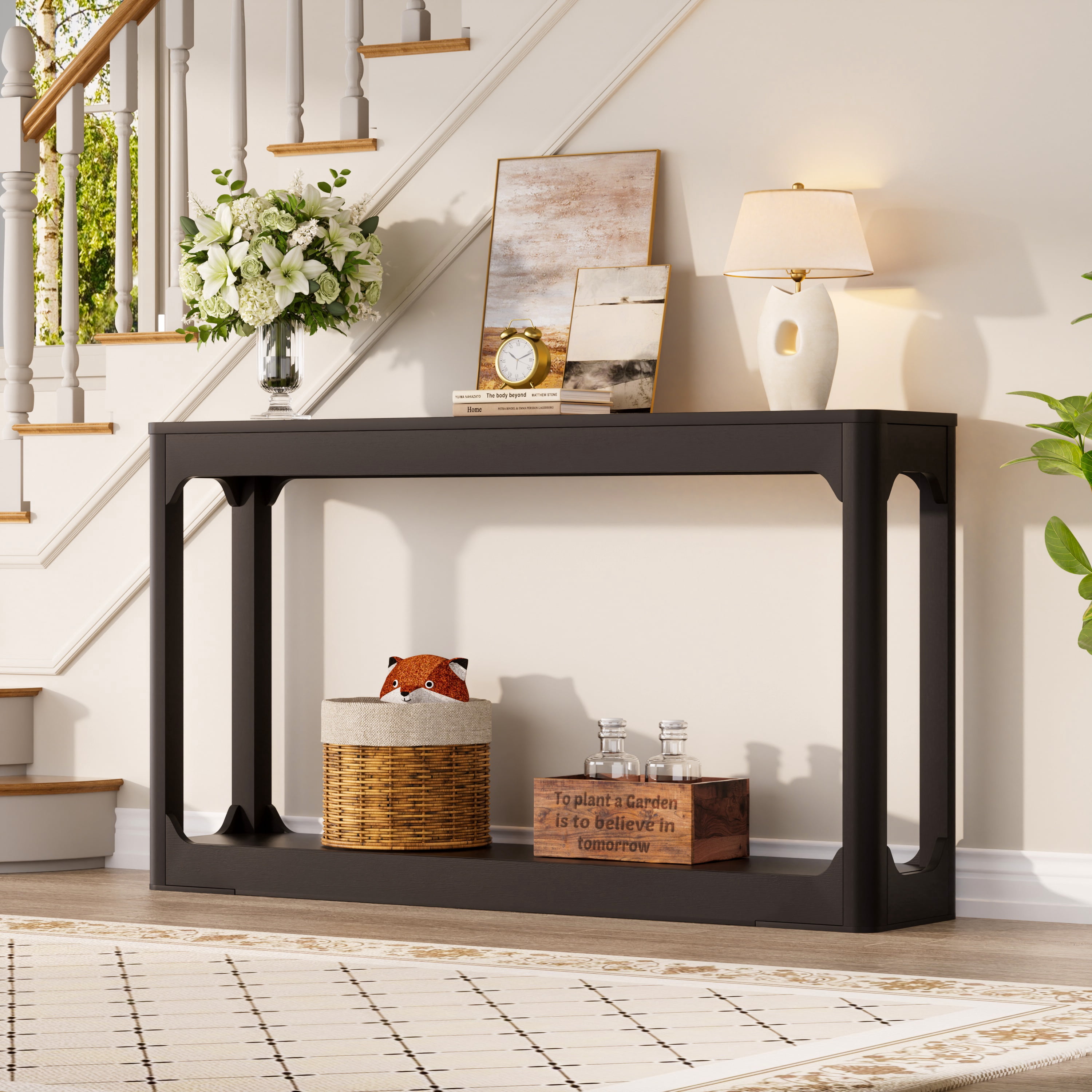 55.1 Inch Curved-Leg Storage Table, Ideal For Entryways, Slim Wooden Side Table That Can Be Placed Behind A Sofa, Perfect For Entryways, Hallways, And Doorways