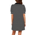 thumbnail image 4 of Stripe Printing Women Short Sleeve V Neck Casual Mini Shirt Dresss, 4 of 5