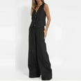 thumbnail image 4 of FAIWAD Cotton Linen 2 Piece Outfits for Women Solid Color V Neck Vest Waistcoat with Wide Leg Pant (Small, Black), 4 of 4