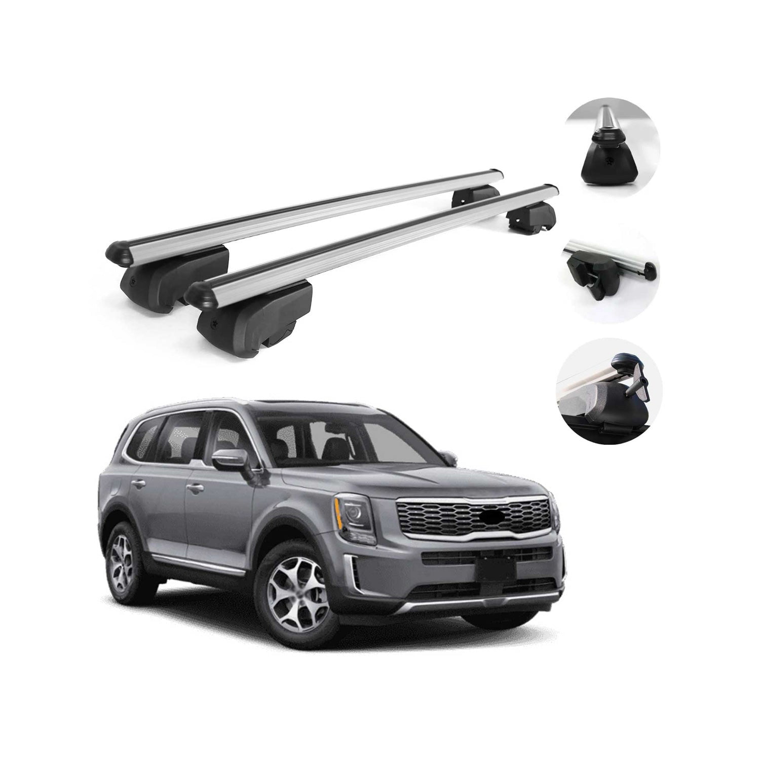 Silver Roof Rail Rack Cross Bar Luggage Carrier 2Pcs For Kia Telluride
