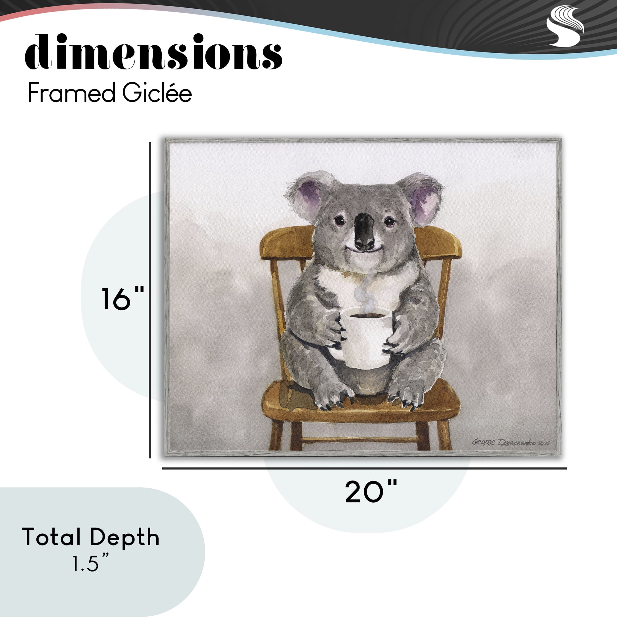 Stupell Industries Koala with Coffee Mug Gray Framed Giclee Art, design by George Dyachenko
