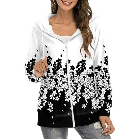 

Simplmasygenix Zip up Hoodies for Women Plus Size Women s Fashion Long Sleeves Round Neck Pocket Print Loose per Tops Blouse Hooded Sweatshirt