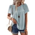 thumbnail image 3 of Womens Summer Crewneck Short Sleeve Shirts Casual Chiffon Blouses Flowy Lace Hem Boho Clothing 2025 Gray Green M, 3 of 9