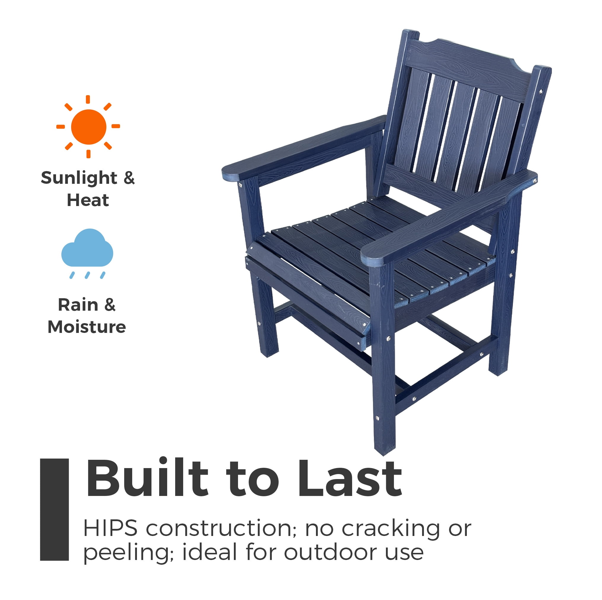 Innovaze Poly Lumber Patio Dining Chair, HIPS Outdoor Ladder Back Chair, Weather Resistant (Navy Blue, 2 Piece)