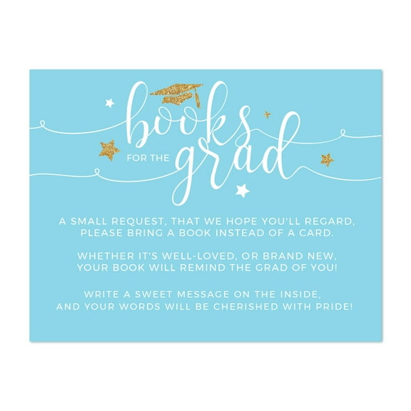 Baby Blue and Gold Glittering Graduation Party, Books for Grad Request Cards, 20-Pack, Games