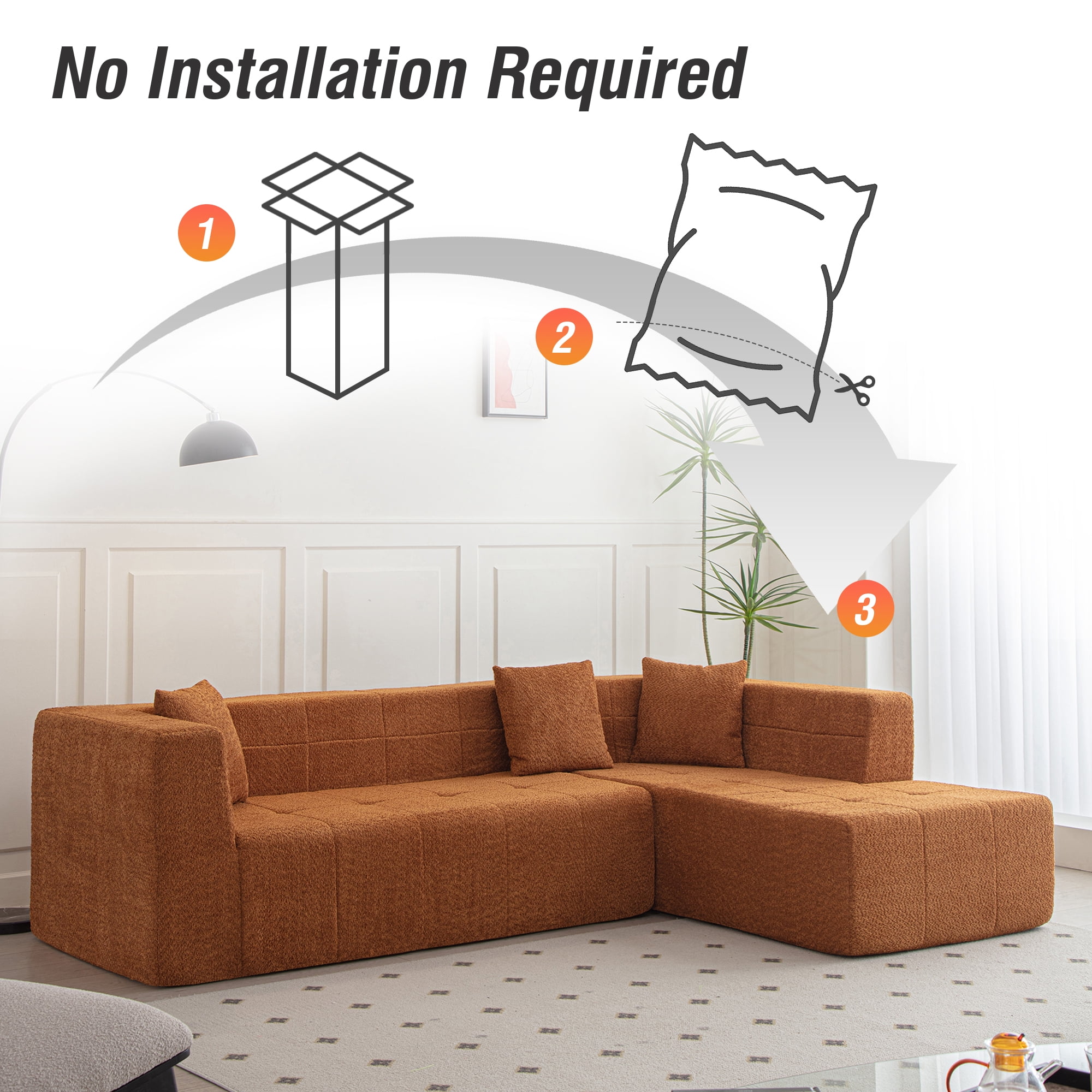 MOONMISS 105.5" Polyester Upholstered Modular Oversized L-Shaped Comfy Sectional Compressed Sofa-Brown
