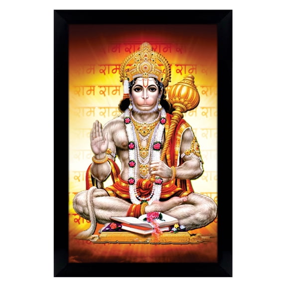 IBA Indianbeautifulart Lord Hanuman Picture Frame Religious Poster Black Wall Frame Deity Photo Frame Wall Decor For Home/ Office/ Temple-6 x 8 Inches