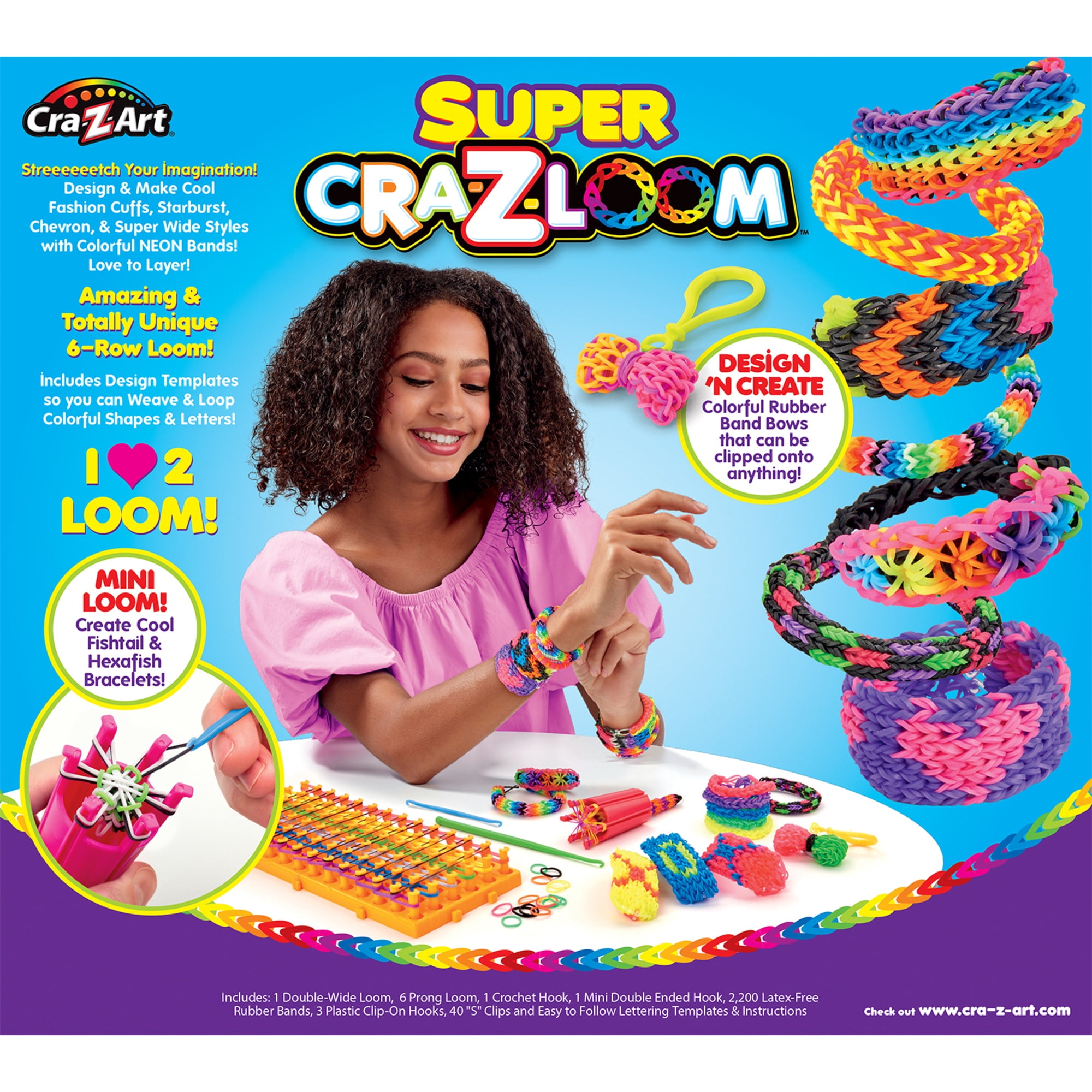 Cra-Z-Art: DIY Bracelet Loom Kit, 2200 Latex Free Color Bands, 6 Row Loom,  Ages 8+ 