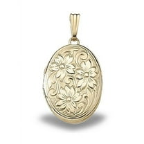 Solid 14K Yellow Gold Floral Locket 5/8 inch x 3/4 inch Solid 14K Yellow Gold