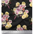 thumbnail image 1 of Soimoi Black Cotton Duck Fabric Dot,Yellow & Pink Floral Printed Fabric 1 Yard 42 Inch Wide, 1 of 1