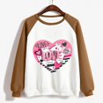 thumbnail image 3 of Gibobby Sudadera con forro polar Mujer Sudadera con capucha informal sin sombrero con cuello redondo y mangas raglán con estampado divertido del día de San Valentín para mujer(Marrón, S), 3 of 5