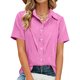 thumbnail image 3 of Camisas de Manga Larga para las Mujeres Suelto Ajuste Solapa Botón de Manga Corta Imitación Túnica de Lino, Camisas de Manga Larga para las Mujeres Bajo Scrubs Blusa Casual, 3 of 7