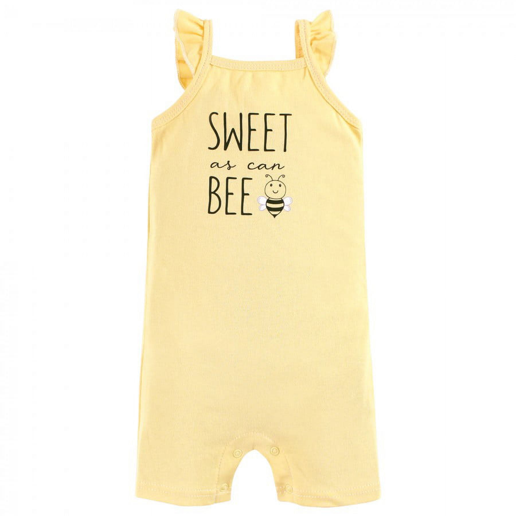 Hudson Baby Infant Girl Cotton Rompers, Bee Kind, 6-9 Months