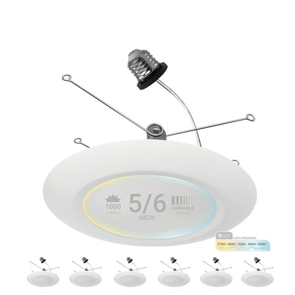 NuWatt 5/6 in. 5CCT Selectable Remodel 15W Retrofit Disk Light E26 Base LED Recessed Light 6PK