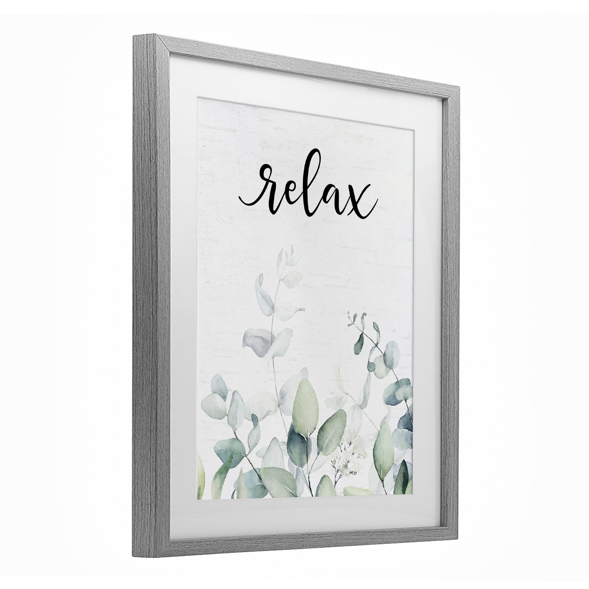 Relax Leafy Herbs Gray Framed Print Under Glass, design by Lettered and Lined