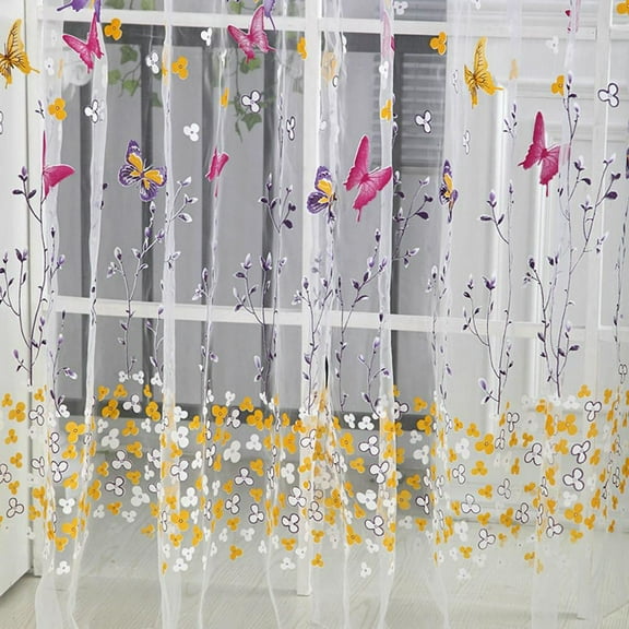 SDJMa 106.2*39.4 Beautiful Butterfly Pattern Sheer Door Balcony Window Screen Curtain Tulle Panel Voile Decorative Drapes Valance