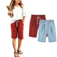 thumbnail image 4 of ZACPNCV 2PC Girls Bermuda Shorts Knee Length Straight Leg Long Shorts Loose Casual Solid Drawstring Elastic Waist Short Pants Light Blue 3-4 Years, 4 of 5