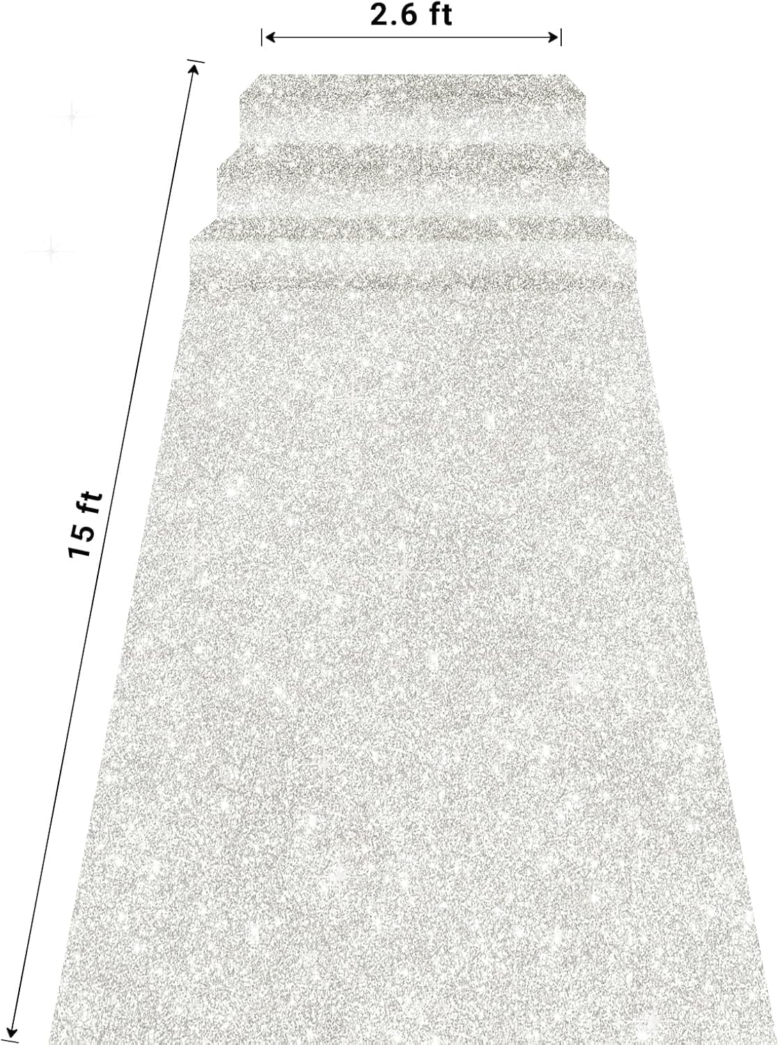 Glitter Carpet Runner for Party - Non-Woven Fabric Runner Rug with Adhesive Tape, Hollywood Carpet for Event, Aisle Runner for Wedding Ceremony (Glitter White)