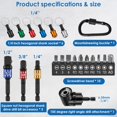 thumbnail image 3 of 20Pcs Flexible Drill Bit Extension Hex Shank 105° Right Angle Drill Attachment 1/4 3/8 1/2" Hex Shank Impact Driver Socket Adapter Rotatable Socket Bit Holder Keychain Set for Fine Finish (E), 3 of 9
