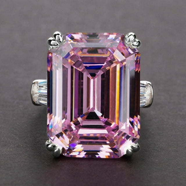 Copper Ring Cubic Zirconia Accents Ring Large Rectangle Cubic Zirconia Women\‘s Ring