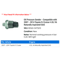 thumbnail image 2 of Oil Pressure Sender - Compatible with 2007 - 2014 Toyota FJ Cruiser 4.0L V6 Naturally Aspirated GAS 2008 2009 2010 2011 2012 2013, 2 of 2