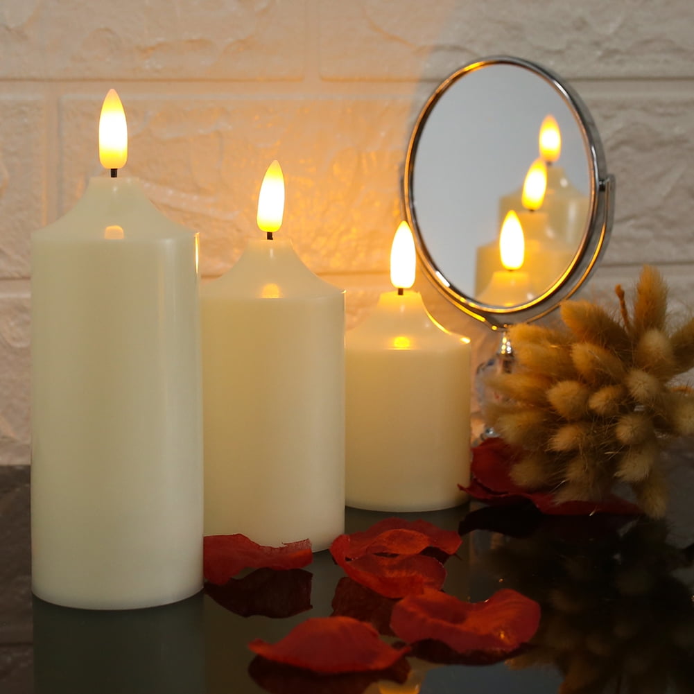 3pcs Flameless Candles Battery Operated Pillar Real Wax Electric LED Candle Sets with Remote Control Cycling 24 Hours Timer, 4" 5" 6" Pack of 3