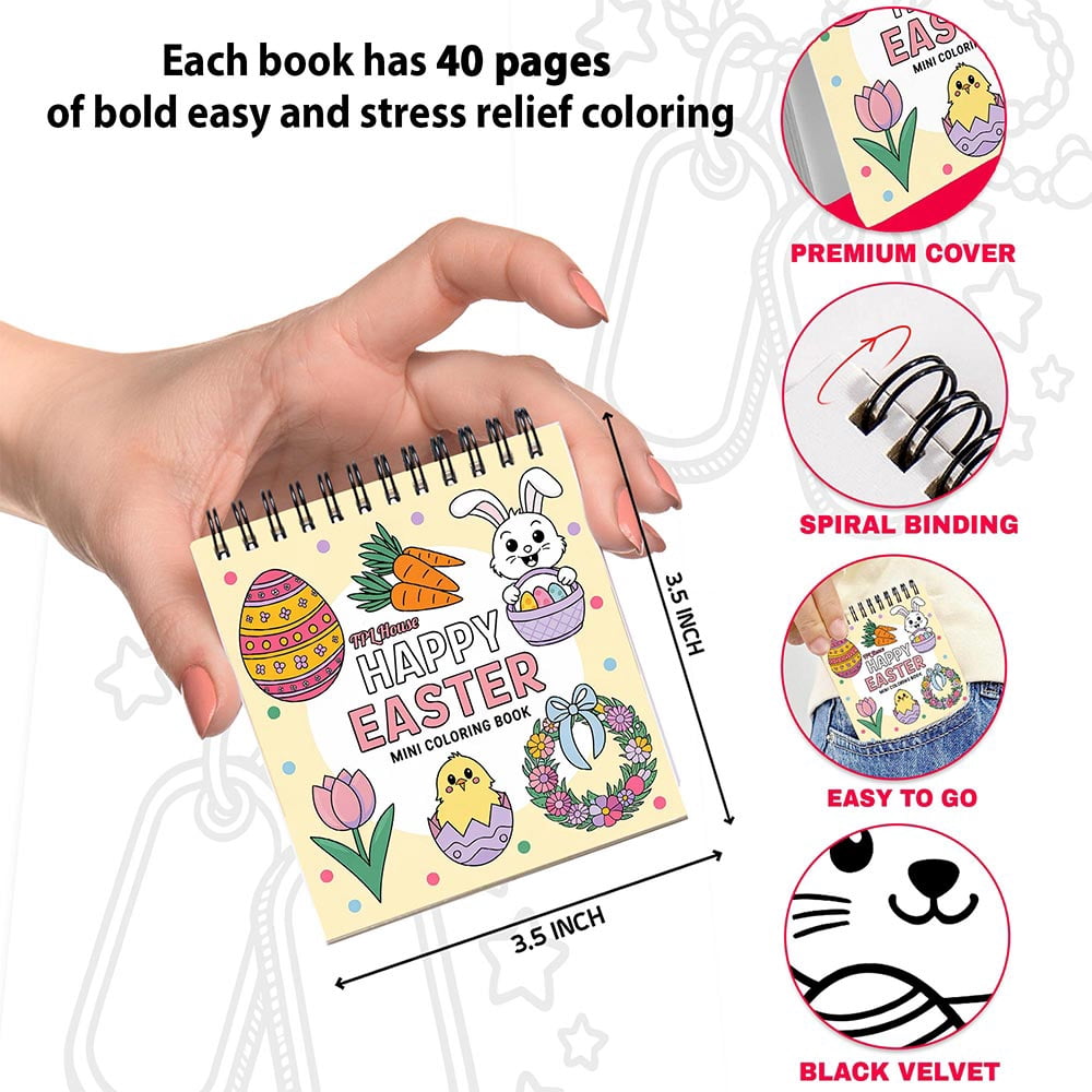 Holiday Mini Coloring Book Spiral Bound for Adult, Pack 6, 3.5” x 3.5” Pocket Size, 40 Coloring Pages Stress & Anxiety Relief, Travel for Women Men
