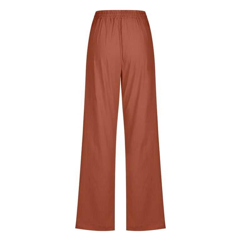 Summer Savings! Zpanxa Linen Pants for Women Fashion Solid Color Sashes  Straight Casual Long Pants Trousers Workout Yoga Pants Athletic Lounge  Pants