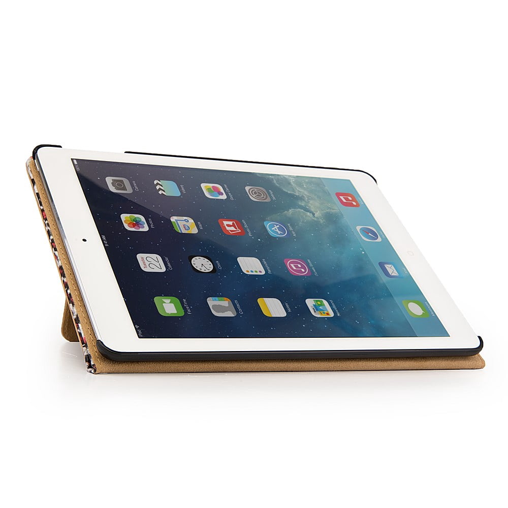iPad Air 2013 9.6" Portfolio Case - Vegan Leather Stand Case For Apple iPad Air 2013 With Folding Cover And Interior Slip Accesory Pockets (Black)