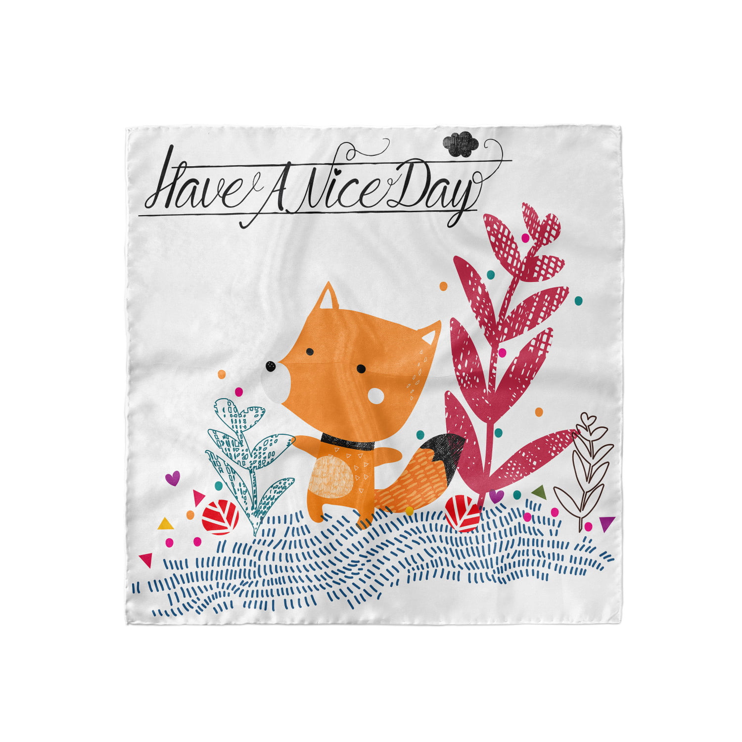 Ambesonne Fox Head Scarf Hair Wrap Doodle Hearts and Flowers 