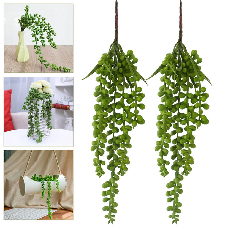 Nktier 2pcs Artificial Hanging Plant,Fake Succulent String of Pearls Fake Hanging Vine for Wedding Party Home Garden Wall Decoration (Green), Other