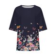 thumbnail image 5 of Spring Tops for Women 2025 Viikei Womens Blouse Clearance,Long Sleeve Tops for Women Trendy,Women's Ladies Fashion Casual Cropped 3/4 Sleeve Printing Loose Shirt Blouse Top Purple XXXXXL, 5 of 5