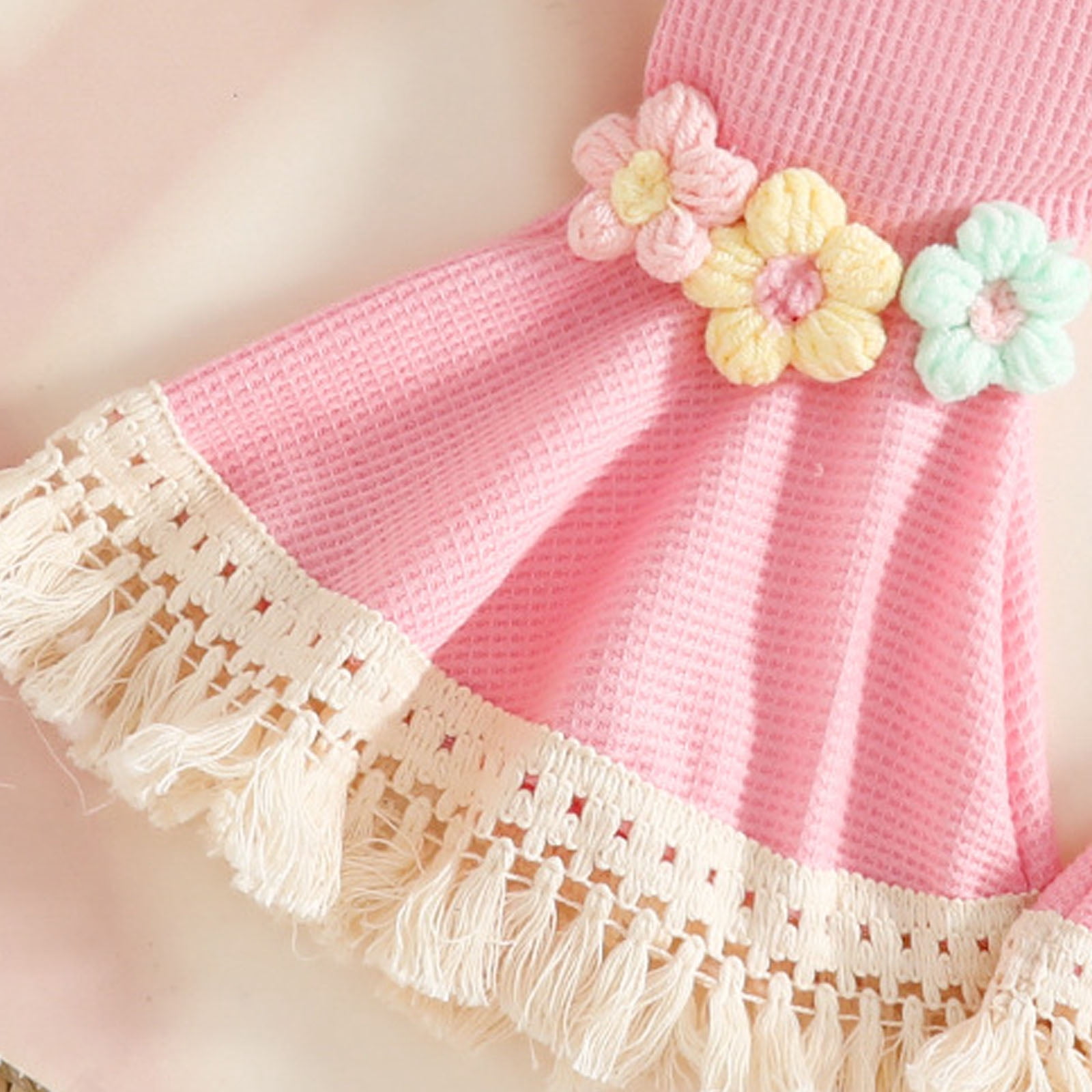 Faraee Toddler Baby Girl 2 Piece Summer Outfit Tassel Flower Cute Clothes Sleeveless Vest Tops Flare Leg Pants Casual Clohing Set Pink Size 12-18 Months