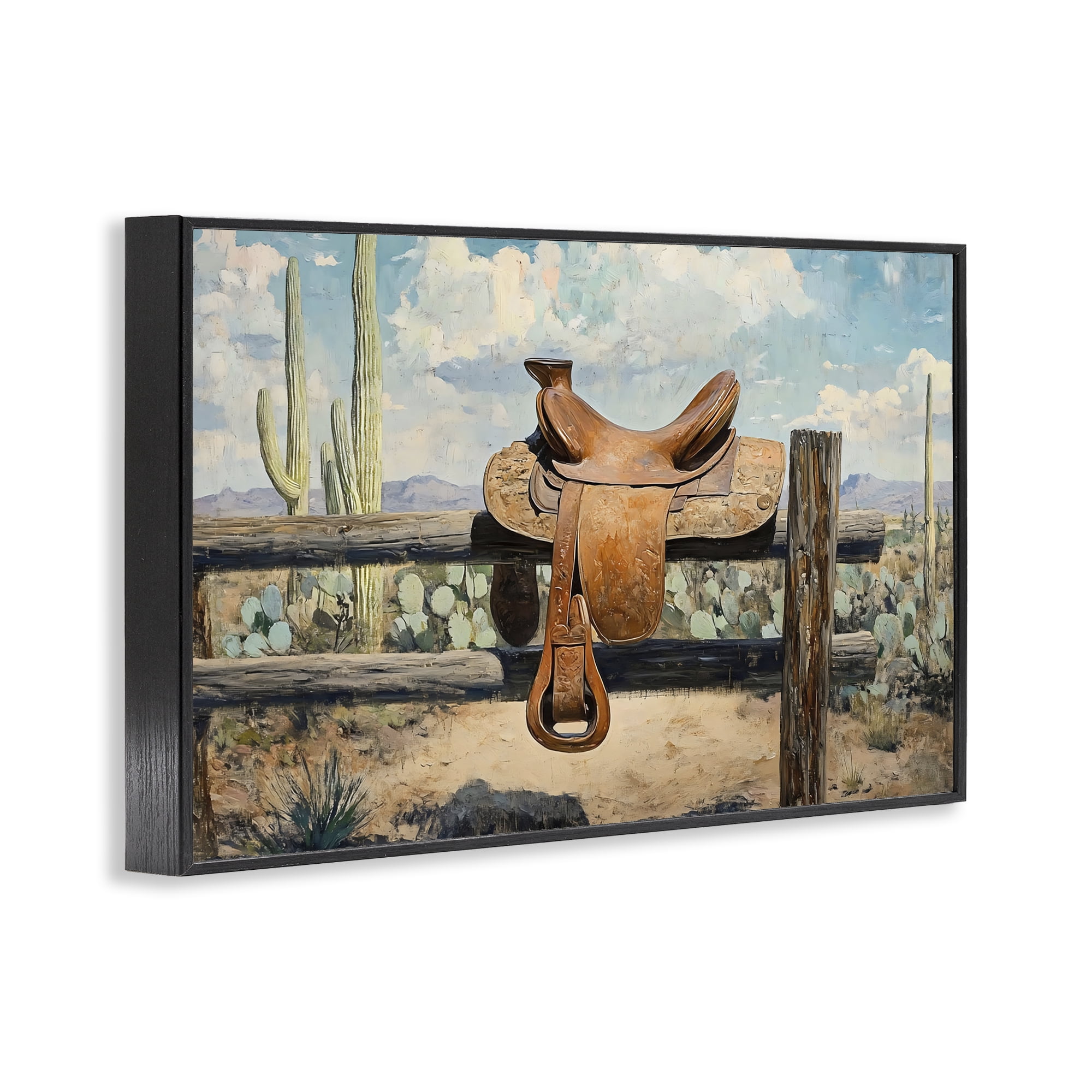 Stupell Industries Saddle on Desert Fence Black Framed Giclee Art, design by Franklyn Gregory