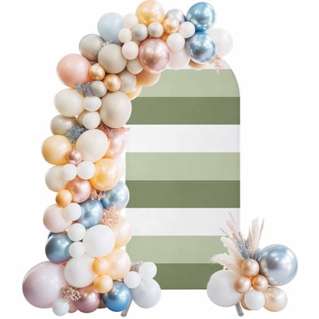 Sage Green White Striped Arch Backdrop Cover 5Ft, Wedding Arch Covers Stretchy Backdrop, Farmhouse Stripes Fitted 2 Sided Arched Photo Background for Birthday Party Decorations