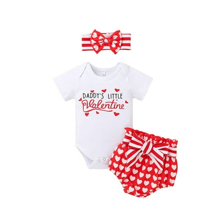 

Baby Girls Valentine s Day Love Heart Print Bowknot Romper Shorts Outfits